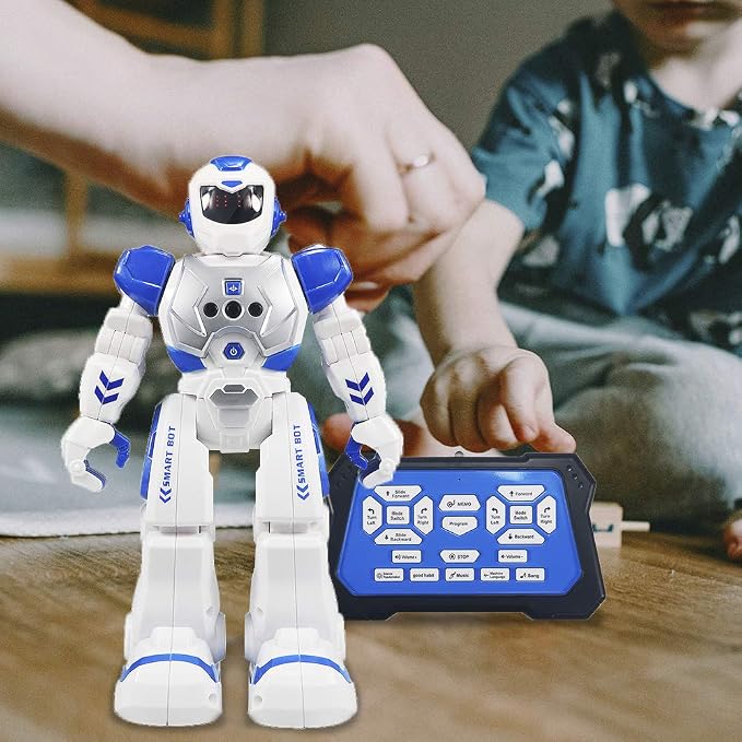 Remote Control Robot for Kids,Intellectual Gesture Sensor Programmable Robots with Infrared Controller Early Education Toys can Dance Sing Walk,Best Gift for Children (Blue/White)
