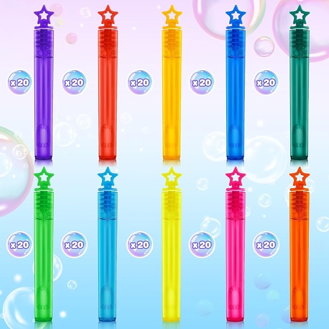 OCHIDO 200 Pieces Mini Bubble Wands in 10 Colors, Bubbles Party Favors for Kids, Bubble Wands Bulk for Summer Toys Gift, Indoor Outdoor Activity, Themed Birthday, Wedding, Goodie Bags Stuffers