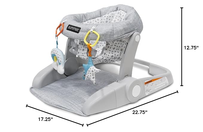 Bright Starts Learn-to-Sit 2-Position Floor Seat (Heather Gray) – Sit Baby Up in This Adjustable Baby Activity Seat Appropriate for Ages 4-12 Months – Includes Toys, Funfetti Neutral