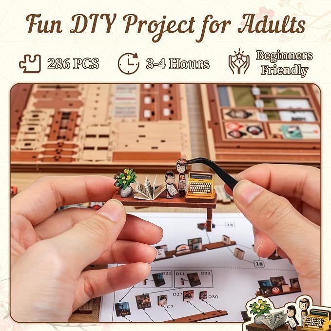 Fsolis Japanese Book Nook Kit - DIY Miniature House Kit | DIY Japan Bookstore Model 3D Wooden Puzzles for Adults Gift for Women Book Lovers (Antique bookery of Kyoto)