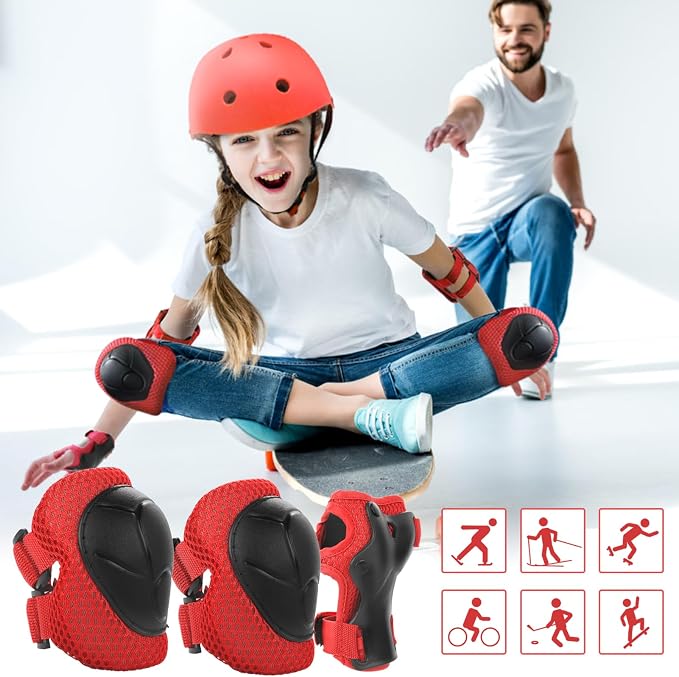 WayEee Kids Bike Helmet Set Skateboard Knee Pads, Helmet Pad Set Protective Gear Set Adjustable for Girls Kids 3-14 Helmet Elbow Pads Wrist Guards for Sport Cycling Bike Roller Skating Scooter