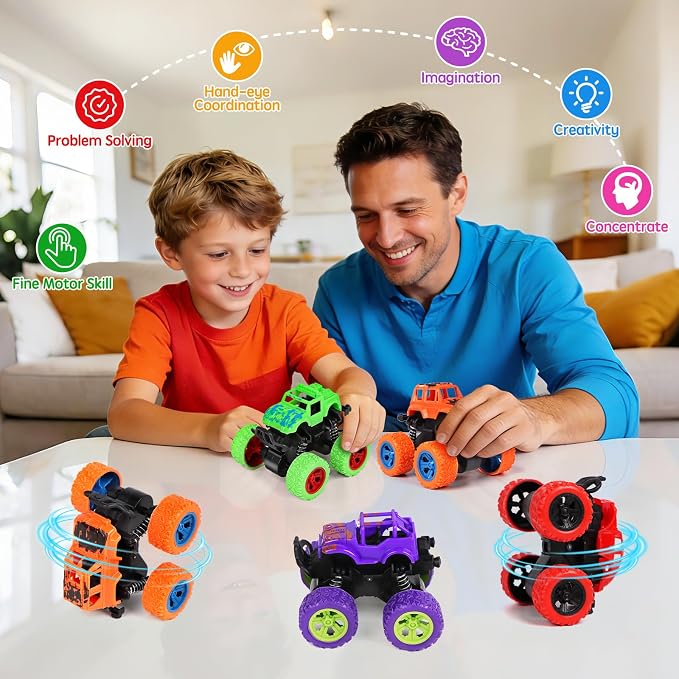 24 Pcs Gift Monster Truck Toys Bulk with Cards for Kids Push and Go Vehicles Pull Back Cars Party Favors School Gifts Exchange Classroom Prizes for Boys Girls