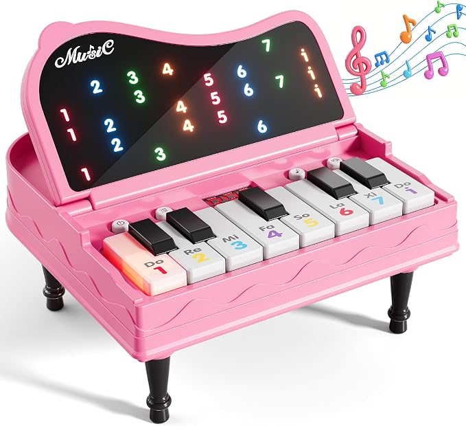 Piano for Kids, Piano Keyboard Learning Toys for Kids Boys Girls Ages 3 4 5 6 7 Year Old, 7 Modes Educational Toy Keyboard Piano with Light-Up Keys, Travel Piano Toy Music Rhythm Machine Birthday Gift