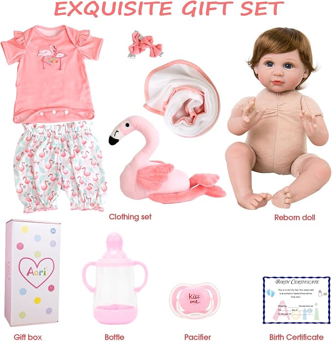 Aori Realistic Reborn Baby Doll Girls - 22 inches Real Life Newborn Baby Dolls, Adorable Lifelike Babies, Weighted Reborn Toddler Gifts Set for Kids Grandma
