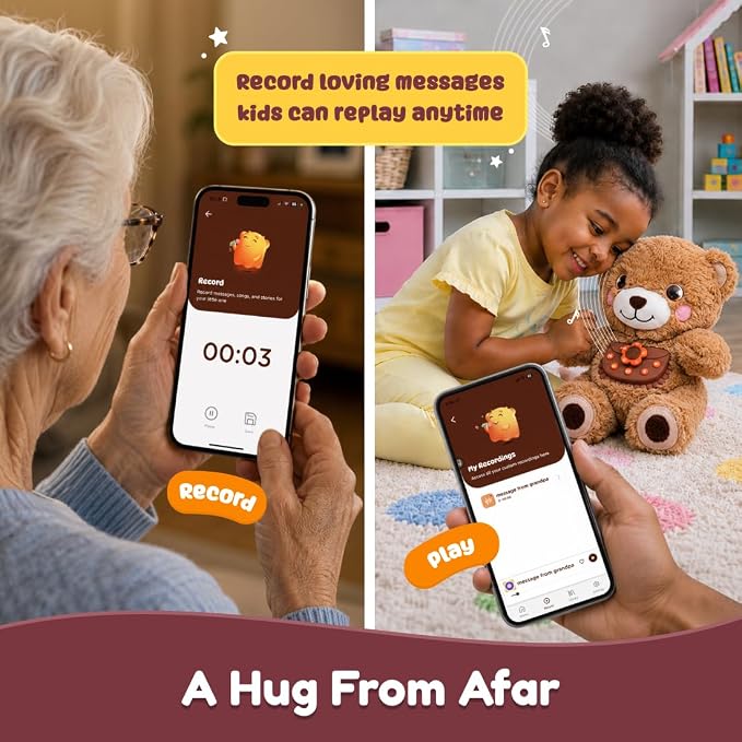 Lovabies Guffy by PlayShifu | Interactive Plush Toy for Kids Aged 3–5 | Built-In Calming Breathing Activities, Stories & Lullabies | Screen-Free Emotional Companion | The Smart Bear That Hugs You Back