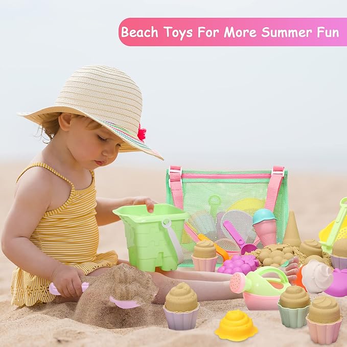Tagitary Beach Toys for Kids and Mesh Beach Bag with Zipper, Large Beach Tote with 8 Pockets, Sand Toys Storage Pool Bag Beach Accessories for Sports Camping Picnic Travel