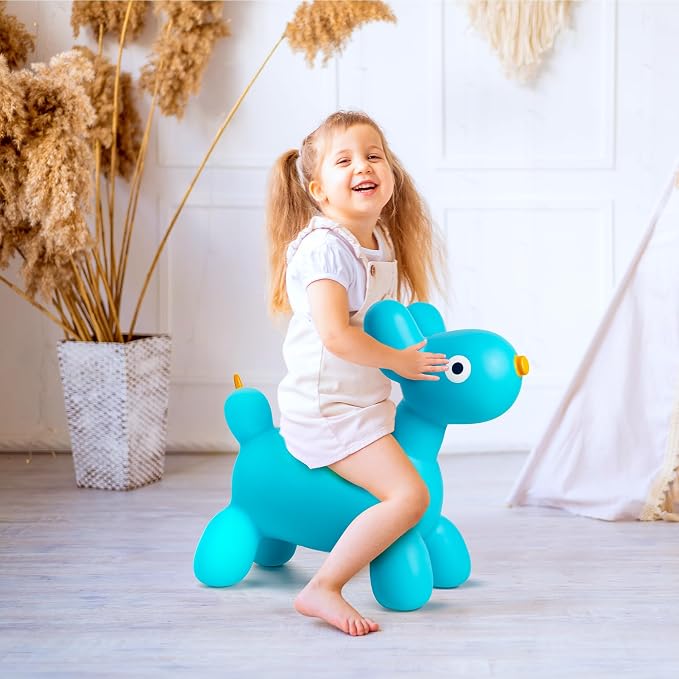 ZOOJOY Bouncy Animal Hopper, Blue Balloon Dog Bouncy Toys for Toddlers 18M+, Inflatable Ride-on Hopping Toys with Pump for Indoor & Outdoor Play, 2 3 4 5 6 7 Years Birthday Gift for Boys & Girls