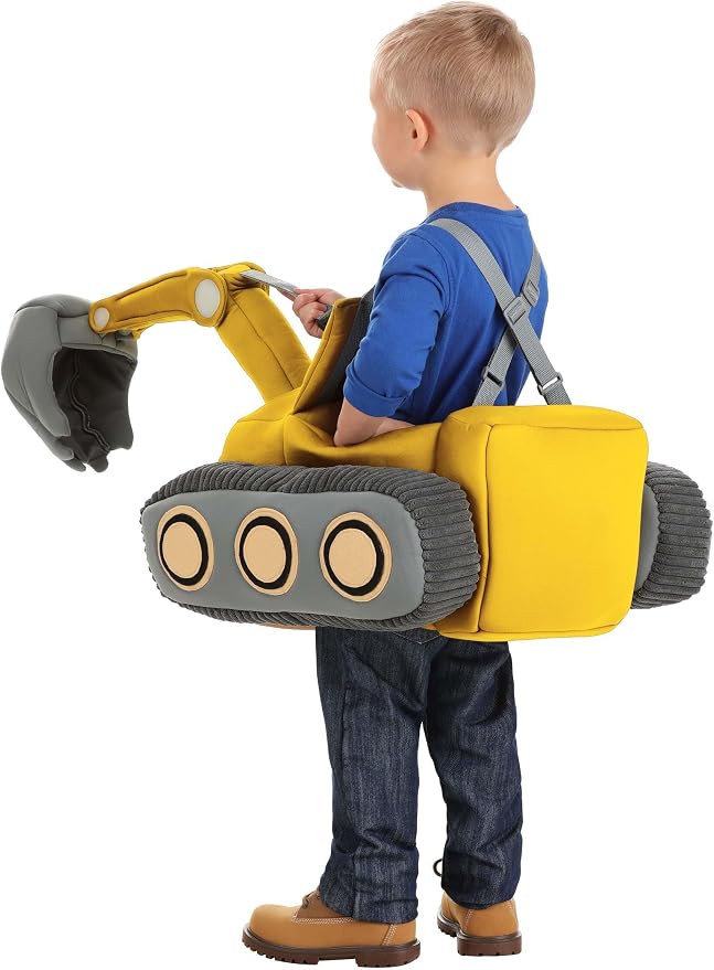 Toddler Ride in Excavator Costume, Yellow Heavy Equipment Operator Outfit