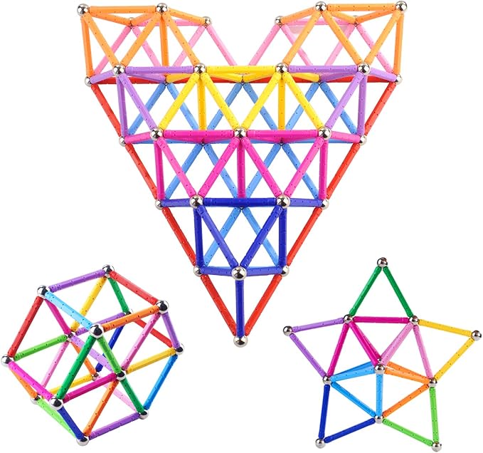 308 Pieces Magnetic Building Blocks Toys, Magnet Construction Build Kit Education Toys 3D Puzzle for Kids, Playing Stacking Game with Magnetic Bricks and Sticks, Color Random