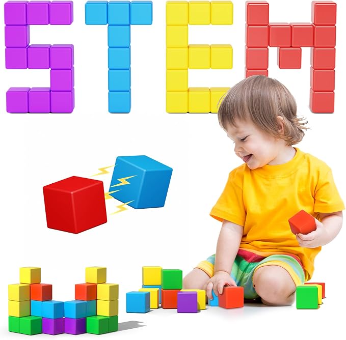 Large Magnetic Blocks Travel,20PCS 1.42in Building Blocks for Toddlers 3-5,Magnet Cubes for Toddlers,Sensory Montessori Toys Sets Learning Construction Squares Stem Toys for Boy,Girl,Kids,Kit,Gift,4-8