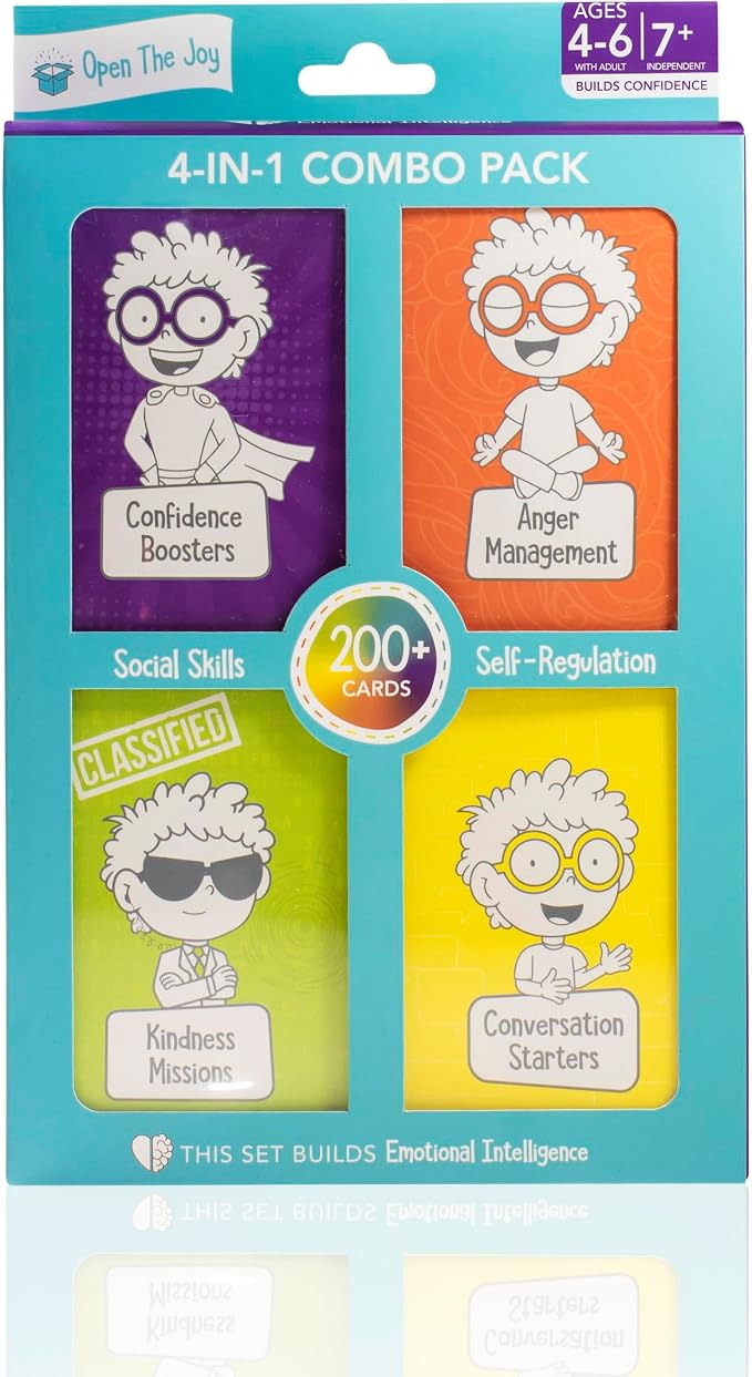 Open The Joy Cards Set for Nurturing Social Emotional Intelligence - Featuring Anger Management, Kindness, Confidence, and Conversation Starter Cards - Suitable for Ages 4-6+
