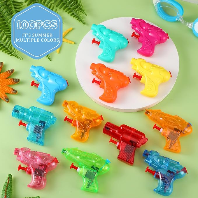Threan 100 Pack Water Gun for Kids Mini Water Gun Toy Colors Plastic Squirt Pistol Small Fun for Adults Teens Summer Pool Beach Party Favor Outdoor Game Bath Birthday(Cute)