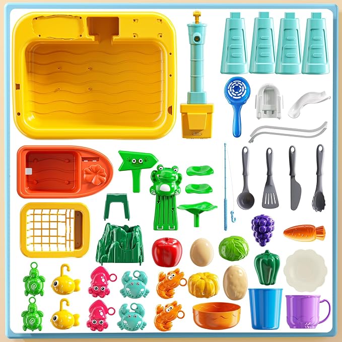 JUKUDAHU Water Table for Toddlers 1-3 - Toddler Outdoor Toy, Outside Water Play Table for Kids Ages 4-8, Play Sink Toy with Running Water, Fishing Games, Birthday Gifts for Boys and Girls 3 4 5 6
