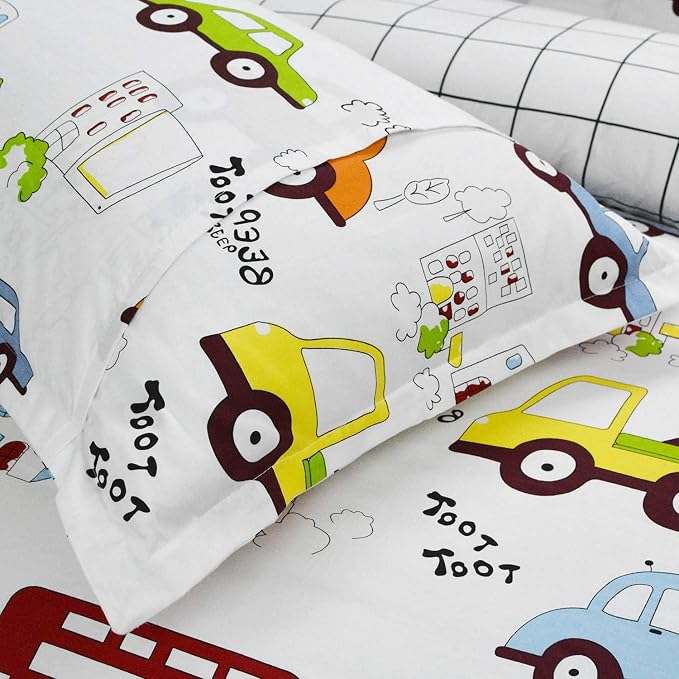 Brandream Kids Boys Sheets Queen Size Construction Cars Trucks Cotton Bed Sheets 4 Piece Set