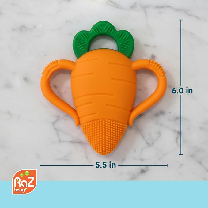 RaZbaby Carrot Teether – Gentle Relief & Sensory Development Support with Safe, Food-Grade Silicone; Nature-Inspired Texture Soothes Sore Gums; 100% BPA-Free Teething Toy for All Ages