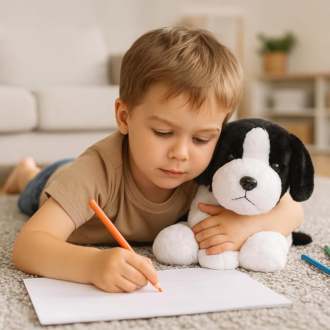 WEIGEDU Black White Beagle Sheepdog Border Collie Stuffed Dog Plush | For Kids Boys Girls Baby, Birthday Gift, Easter, Christmas Gift