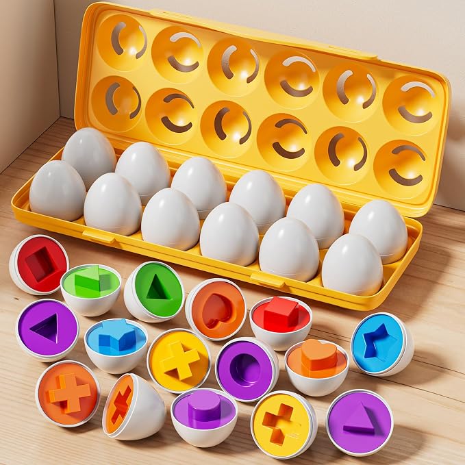 JUKUDAHU Matched Eggs Toddler Toys 1 2 3 4 Year Old - Shape Color Sorting Games, Kids Easter Eggs, Toddler Sensory Toys, Preschool Educational Boy Toy, Gifts for Baby 6-12 Months+