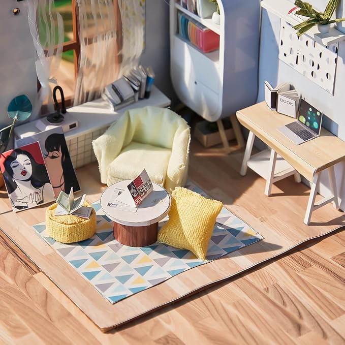 Flutesan 24 Pcs Miniature Dollhouse Wallpaper and Flooring Peel and Stick Mini DIY Self Adhesive Dollhouse Accessories 8.27 x 11.69 Inch (Natural Style)