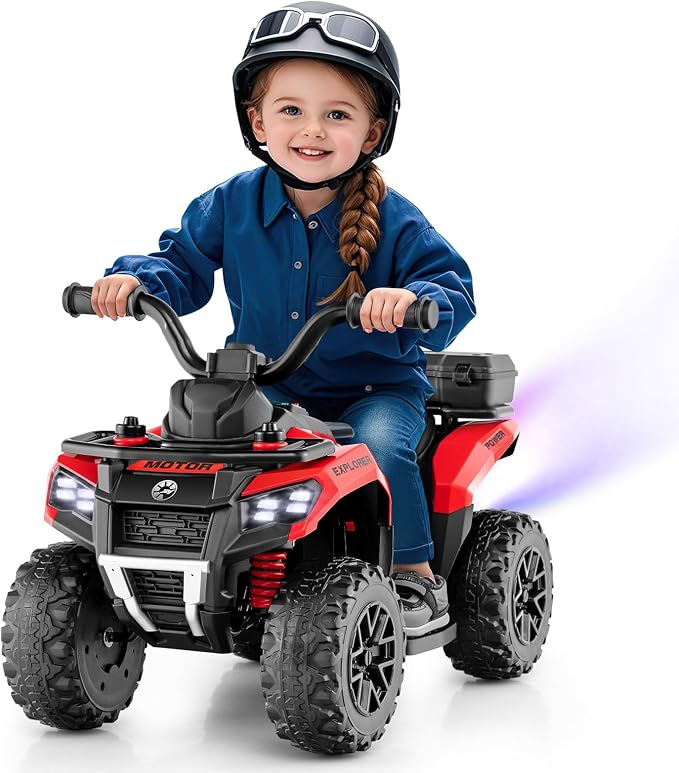OLAKIDS Kids ATV with Spray Function, Remote Control, Storage Trunk, 6V Toddler Ride on Toy, Red