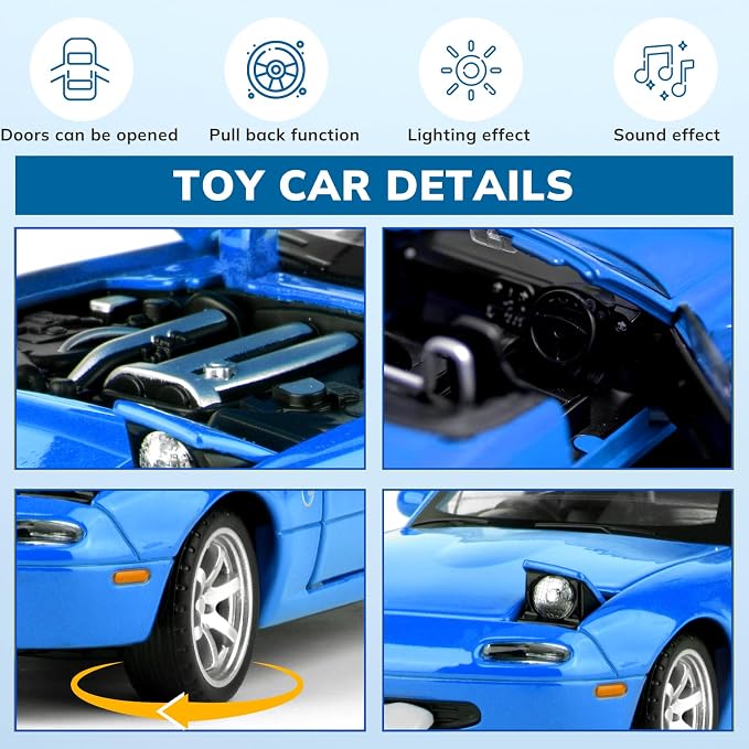 Car Toys for Boys 1 32 Diecast Cars Metal Toy Car,Collectibles Model Car Kits for Adults and Kids,Pull Back Cars with Lights and Sounds,Toy Cars for Boys Age 4-7(Blue)