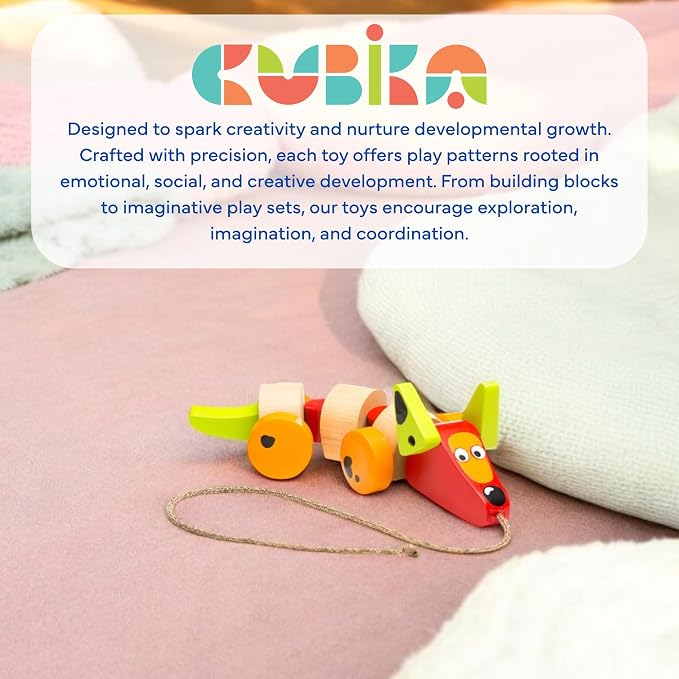 Cubika Wooden Walk Along Sausage Dog – Pull Toy for Toddlers Ages 1-3 – Montessori Inspired, FSC-Certified Wood, German Water-Based Paint – Travel Wooden Toys for Boys and Girls