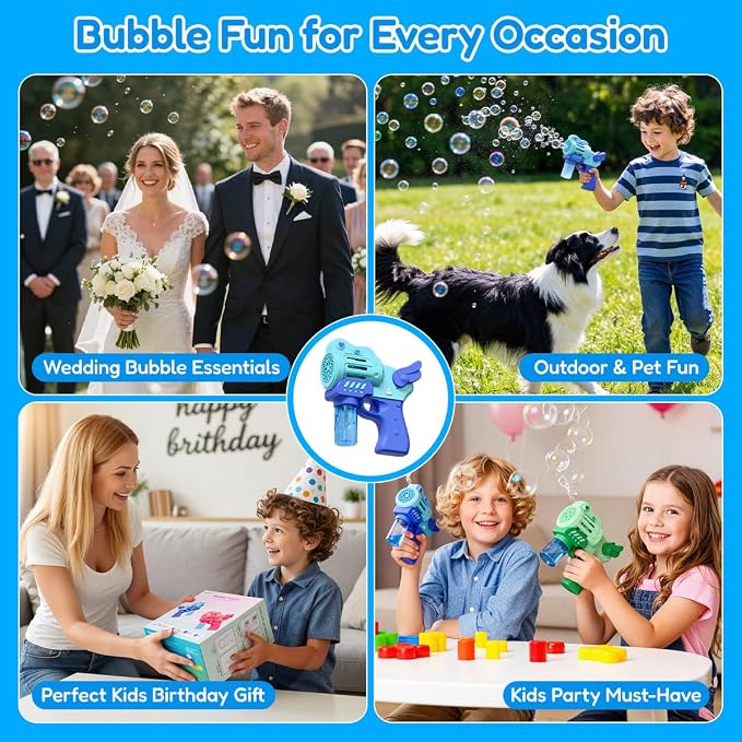 2 Pack Rechargeable Bubble Gun with 4 Bottles Solution, Bubbles Machine Blower Guns Toys with LED Lights for Toddlers Kids 3-12, Summer Toy, Party Favors, Easter, Birthday Gift