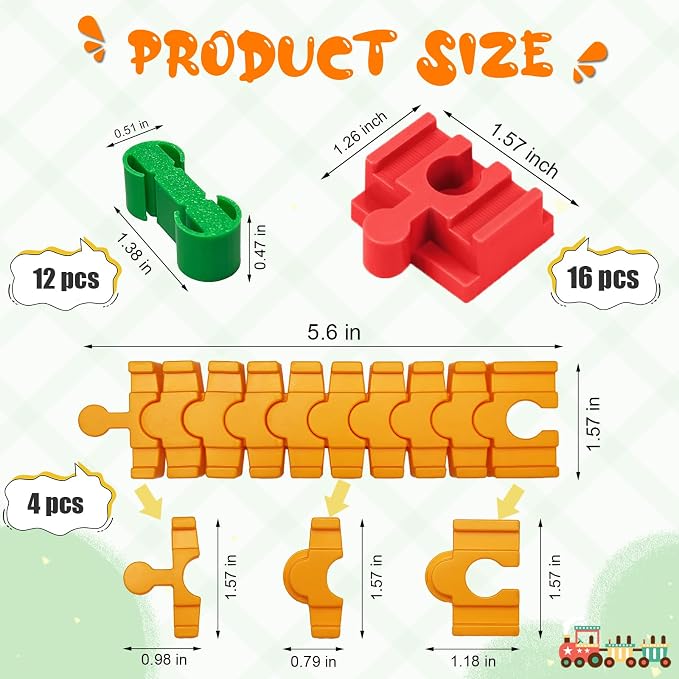 Wooden Train Track Accessories Set, 32 pcs Track Connector, Compatible with All Major Brands Train Tracks, Christmas Birthday Gift for Boys Girls, Trains Toys Expansion Pack for Kids Ages 3+