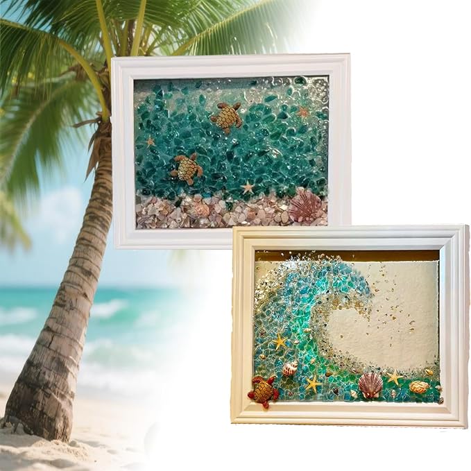 Sea Glass Art Kits, 2024 New Sea Glasss Resin Art Kits for Adults, DIY Mosaic Glass Kits, Mosaic Kits for Adults Resin Beach Art Kit for Home Decoration, Bookshelf, Office, Windowsill (G)