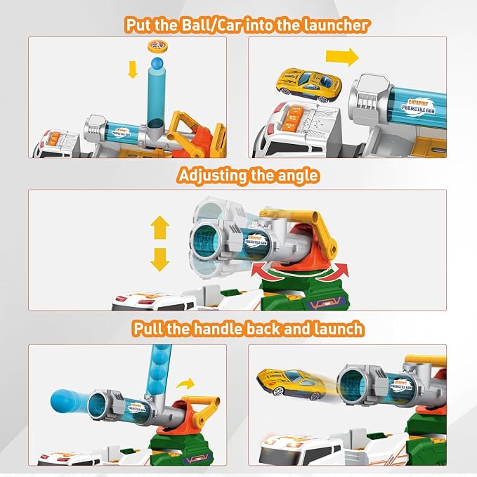 Dwi Dowellin Trucks Toys for Kids, 28" Large Car Toys Include 4 Racing Cars+6 Ball, with Light & Sounds, Eejection&Shooting Transport Cars Toy Truck, Birthday Gifts for Boys Girls-Green