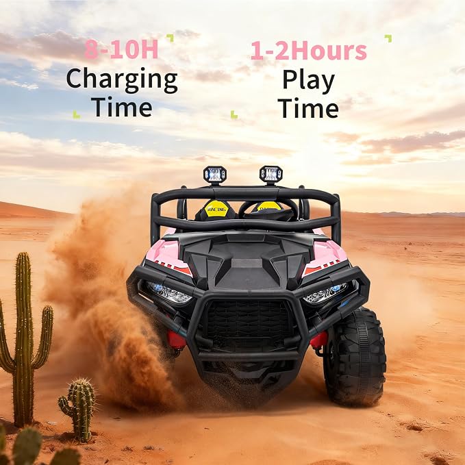 Garvee 24V Ride On Toys for Big Kids, 2 Seater Electric UTV Car with Remote Control, 4-Wheeler Suspension, Soft Start, 3 Speeds, Led Lights, Bluetooth, Ride on Truck Kids 2-8 Years
