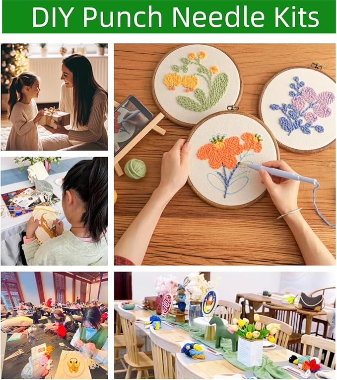 DIY Punch Needle Kits for Beginners Hedgehog with Hoop Embroidery Punch Needle Starter Craft Set Easy for Adults and Children Festival Gift and Decoration 20x20cm-1