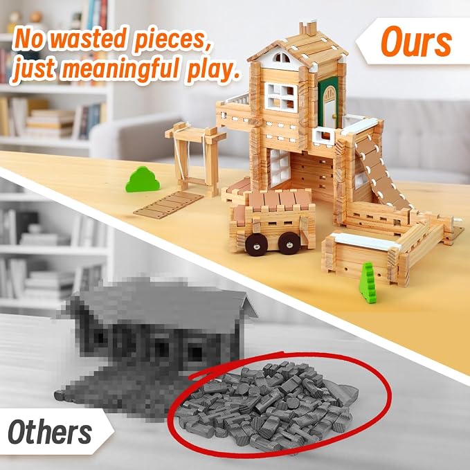 Jovi-mindly&Notchies 96 PCS Wooden Blocks Wooden Toys with Storage Bag, Preschool Learning Toys Wood Blocks Building for Kids Ages 4-8 Creative Construction Game,FSC Certified,Birthday Toys Gifts