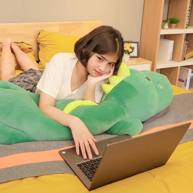 Tianmihou 68 Inch Giant Dinosaur Plush Pillow, 5.6 Feet Jumbo Green Dinosaur Stuffed Animal, Huge Soft Dino Body Pillow, Large Dinosaur Plushie Cuddle Toy, Birthday Gift for Kids Boys Girls