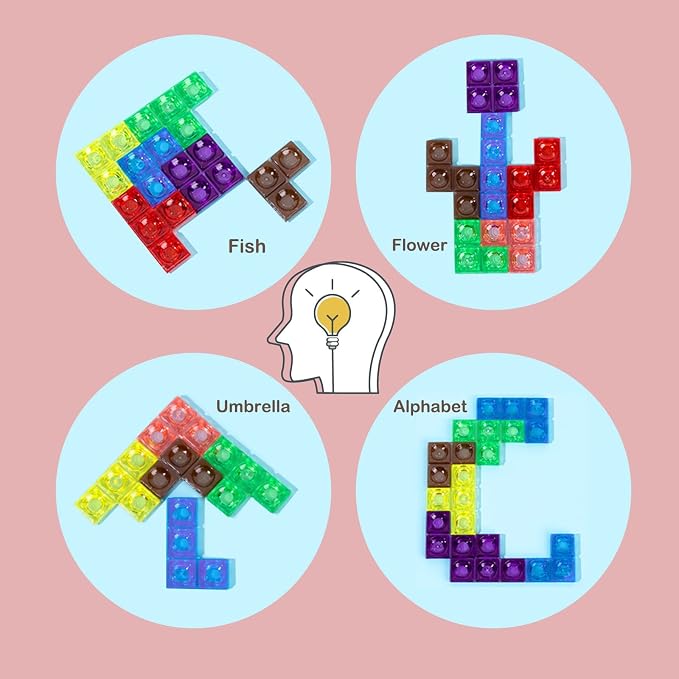 Wooden Blocks Puzzle Brain Teasers Toy, Intelligent Colorful 3D Plastic Blocks Game with Vertical Wood Frame Game Board, Tangram Educational Montessori Toys Gift for Kids Age 4-8 Years Old