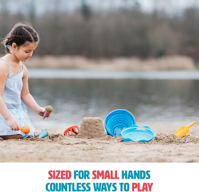 7-in-1 Compact Beach Toy Set – Space-Saving Sand Toy Play Kit for Kids-Blue