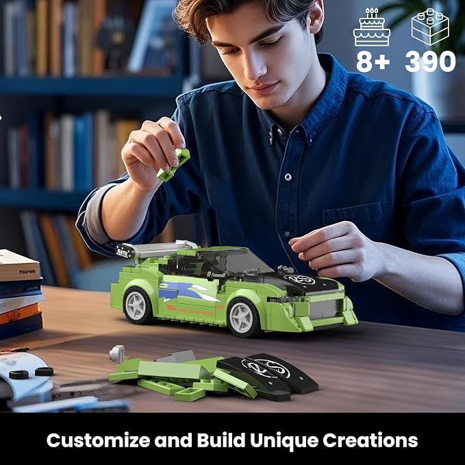 Mould King Super Sports Car Building Set with Display Case, 338 Piece Race Car Model Construction Toy for Boys and Adults, Collectible Vehicle Blocks Kit