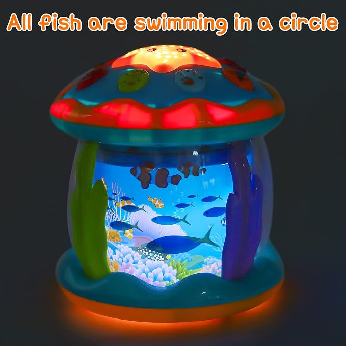 Tsomtto Baby Toys Ocean Projector Rotating Musical Light Up Tummy Time Toys for Infants Baby Aquarium Crawling Toys Newborn Boy Girl Birthday Shower Gifts