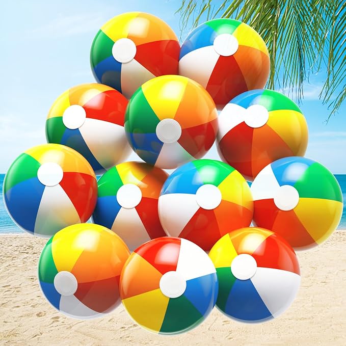 Beach Ball 12 Pack - 12'' Inflatable Beach Balls for Kids Bulk, Swimming Pool Toys Beach Toys for Summer Water Games, Hawaiian Tropical Theme Party Decorations Favors Supplies