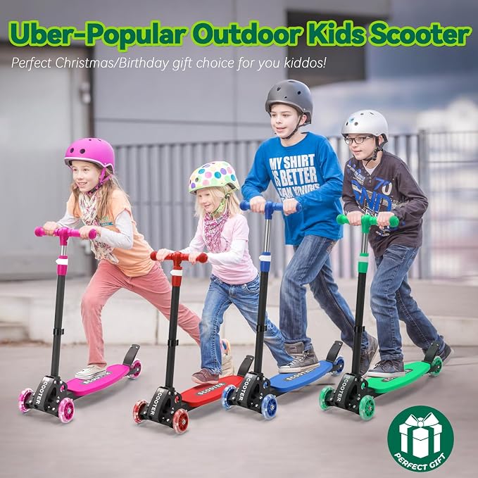 Scooter for Kids 3-12, Kid Scooters with Extra-Wide Deck, 165 lbs Capacity, 3 Wheel Kick Scooter with Lean to Steer, Height Adjustable Handlebar, Light Up Wheels for Stable Smooth Riding, Child Gift