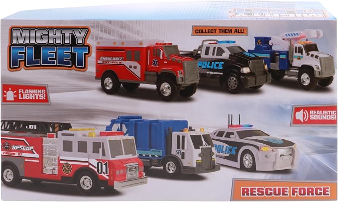 Mighty Fleet Rescue Force 12" Fire Truck Ladder Toy with Realistic Lights & Sounds, Free Wheeling Play & Working Ladder! Ages 3+