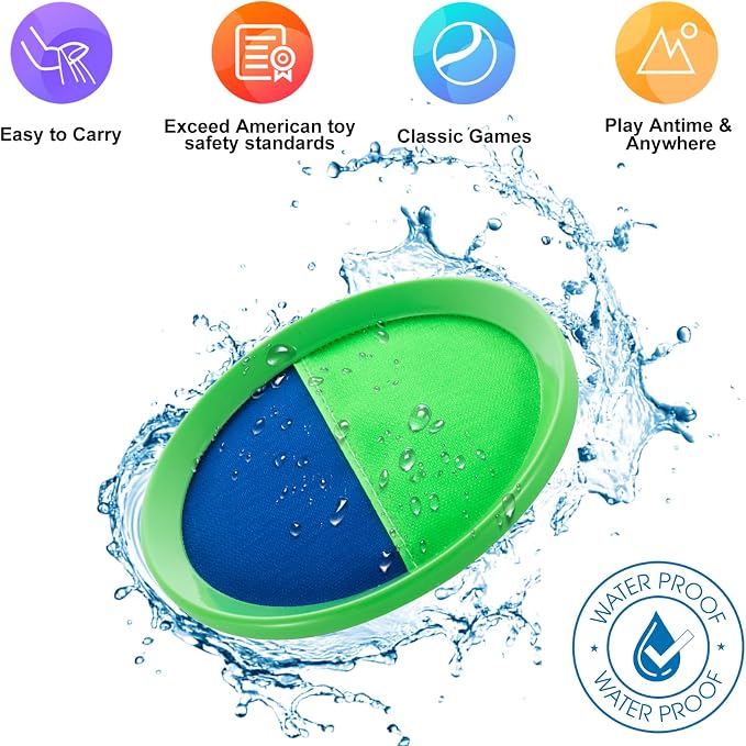 Weehoey Beach Toys - Outdoor Games for Kids, Toss and Catch Ball Set with 4 Paddles 3 Balls, Toys for 3 4 5 6 7 8+ Year Old Boys Girls Christmas Birthday Gifts (Blue and Green)