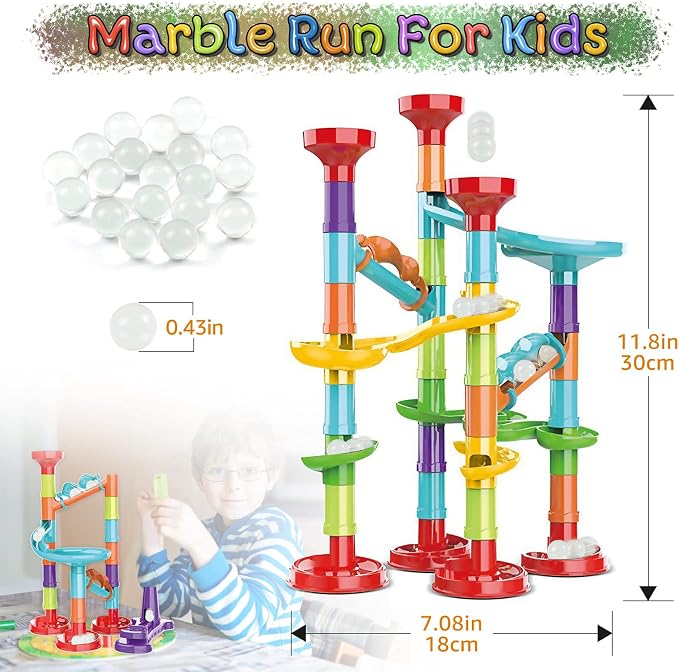 Marble Run Set Building Blocks Glass Marbles for Kids Ages 4-8 Girls Boys Toys STEM Maze Educational Race Game Birthday Gifts