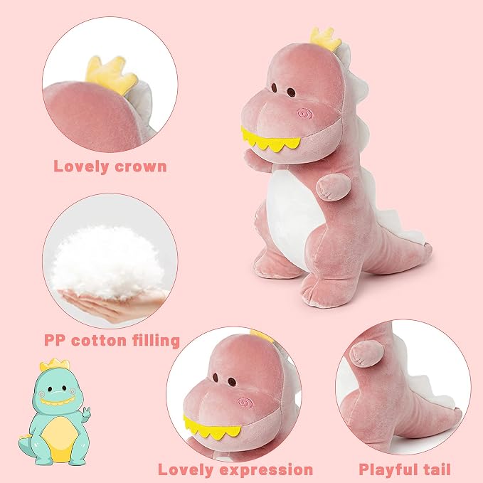 Big Dinosaur Plush Toy,15.7" Dino Stuffed Animal Stuffed Dinosaurs Cute Dino Plush Dino Stuffed Animals Soft Dinosaur Plushie for Boys Girls Kids Baby Pink
