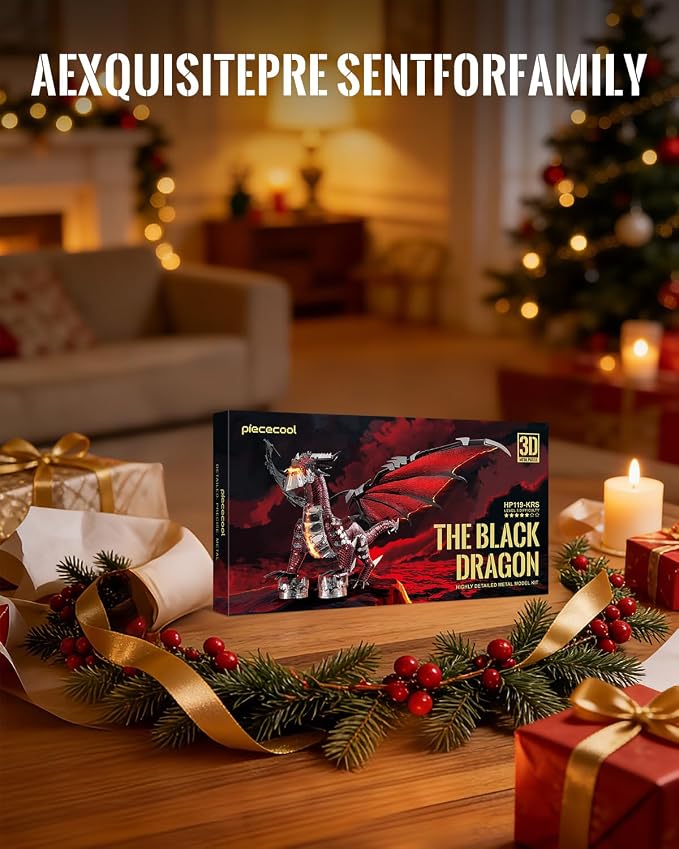 Piececool 3D Metal Puzzle Black Dragon Metal Model Kits for Adults, Interactive DIY Building Model,Great Birthday New Year Gifts for Adult Men Teens 14+