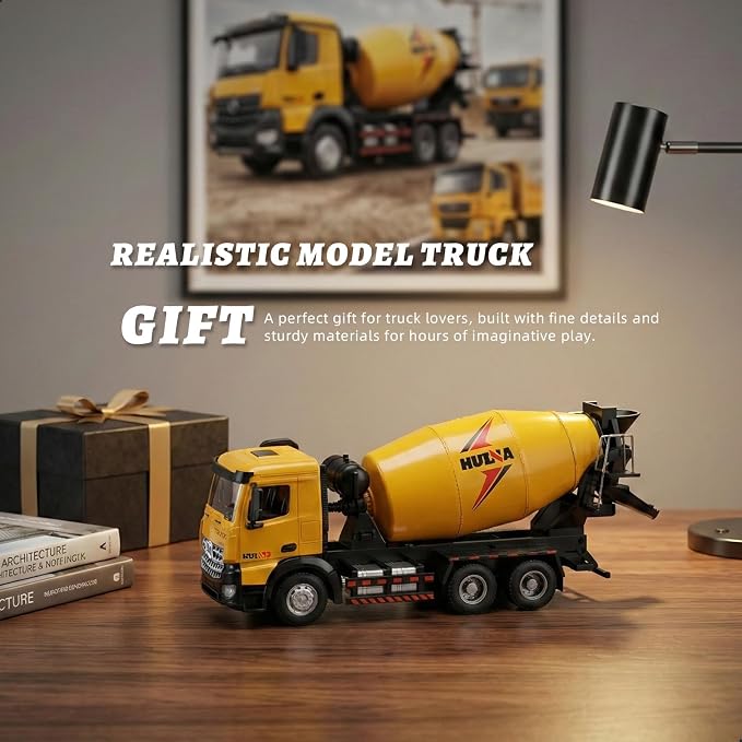 Concrete Mixer Truck, Metal 1:50 Scale Diecast Realistic Construction Trucks Toy with Rotating Drum for Boys Indoor, Outdoor, Sand and Snow Play