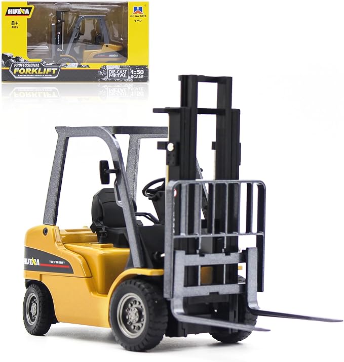 Dollox Die-cast Forklift Truck Toys, 1/50 Scale Manual Metal Engineering Vehicle Fork Truck, High Detail Construction Vehicles Model Collection Forklift Decoration Toy Gift for Kids