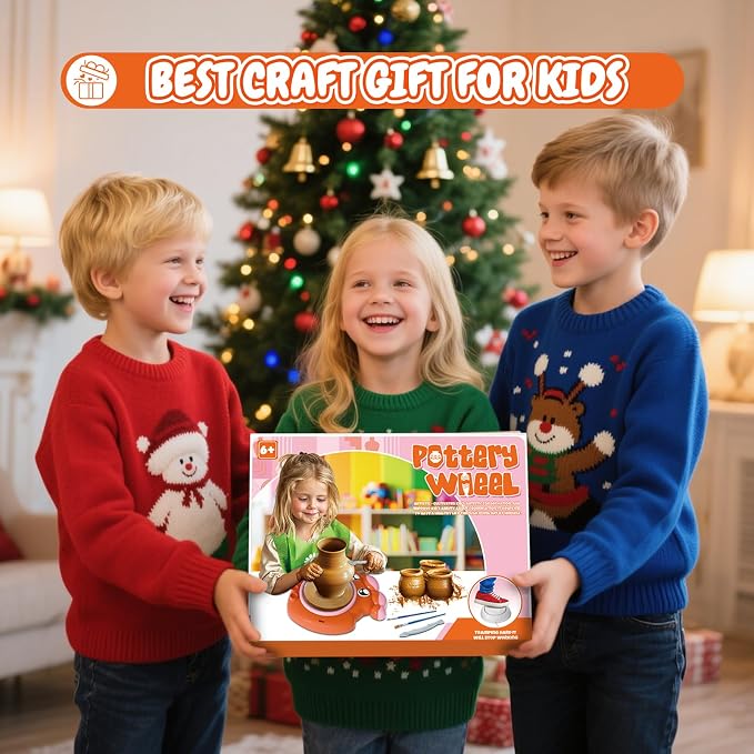 Innofans Pottery Wheel for Kids - Complete Pottery Tools Kit for Beginners, Arts and Crafts for Kids Ages 8-12 with 3 Pack Air Dry Clay, Mini Clay Making Pottery Wheel with Foot Pedal (Octopus)