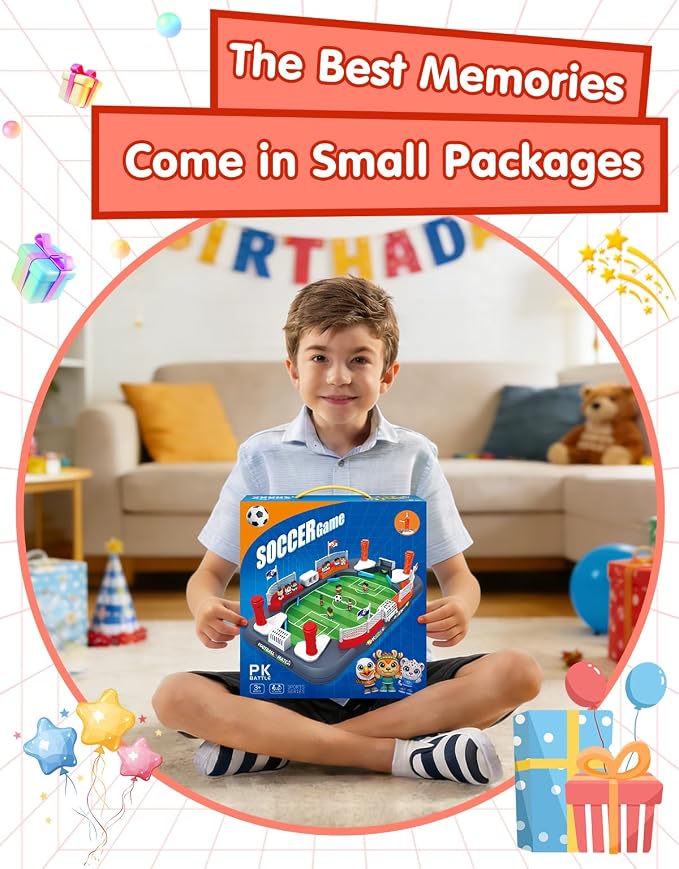 Soccer Board Game for Kids with 12 Countries Flag Stickers & 12 Star Player Figures – Interactive Foosball Table Game, Mini Pinball Sports Toy Boys Girls Birthday Family Party