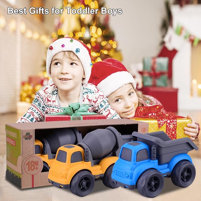Aigitoy Dump Truck Toys for 3 Year Old Boys, BPA Free, Phthalates Free, PVC, Dump Truck, Mixer Cement, Easter Christmas Birthday Gifts for 2 3 4 Year Boy Girl. Dishwasher Safe,Recycled Plastic (Blue)
