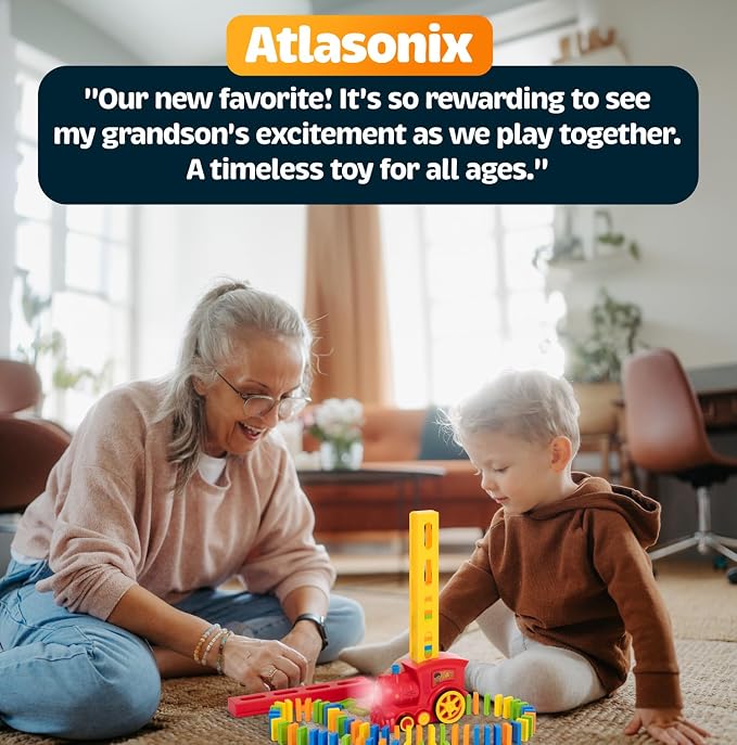 Atlasonix Domino Train | Domino Train for Kids | Dominos for Kids - Automatic Domino Laying Toy Set (300, 220,160 Blocks) with Colorful Dominos - Montessori STEM Toy